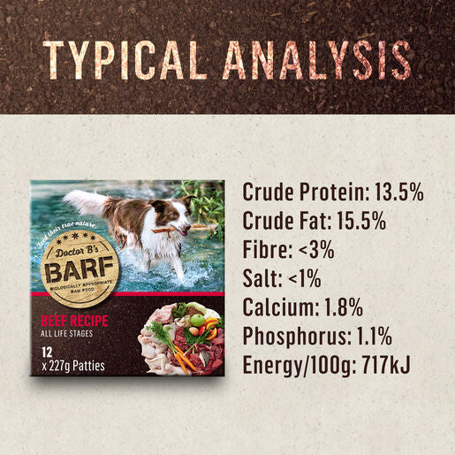 Doctor B's BARF Beef Recipe Frozen All Life Stages Dog Food 12 pack