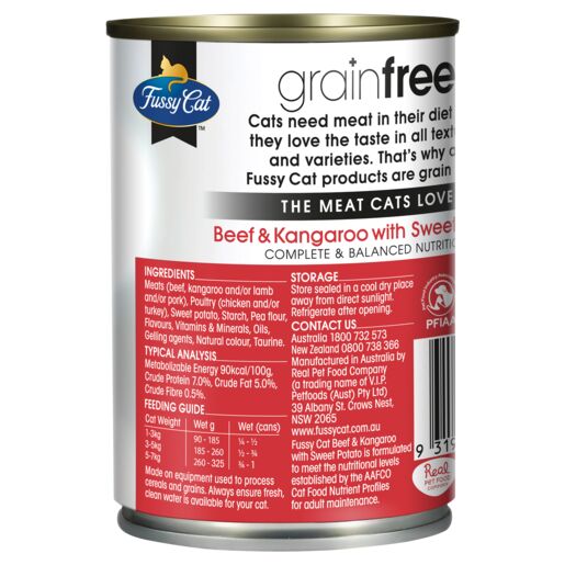 Fussy Cat Grain Free Beef and Kangaroo with Sweet Potato Wet Cat Food 400g