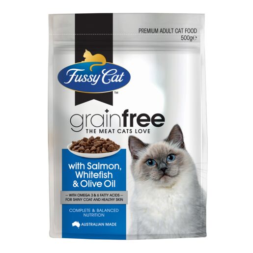 Fussy Cat Grain Free Salmon, Whitefish and Olive Oil Dry Cat Food 500g