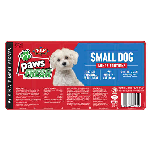 V.I.P. Petfoods Paws Fresh Small Dog - Mince Portions 5x90g – Real Pet ...