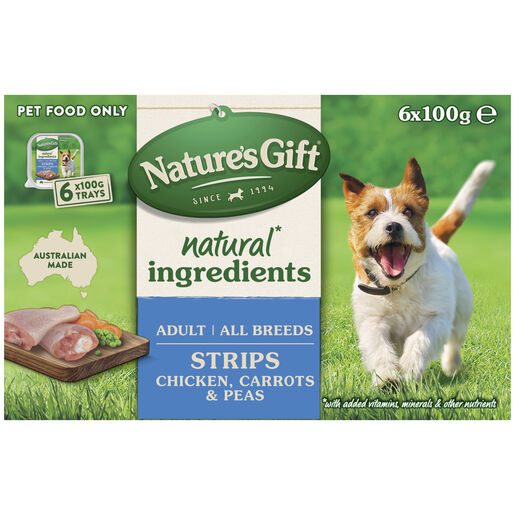 Nature's Gift Strips Chicken with Carrots & Peas Adult Wet Dog Food 6 x 100g Trays