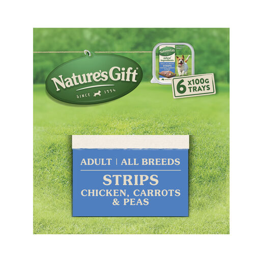 Nature's Gift Strips Chicken with Carrots & Peas Adult Wet Dog Food 6 x 100g Trays
