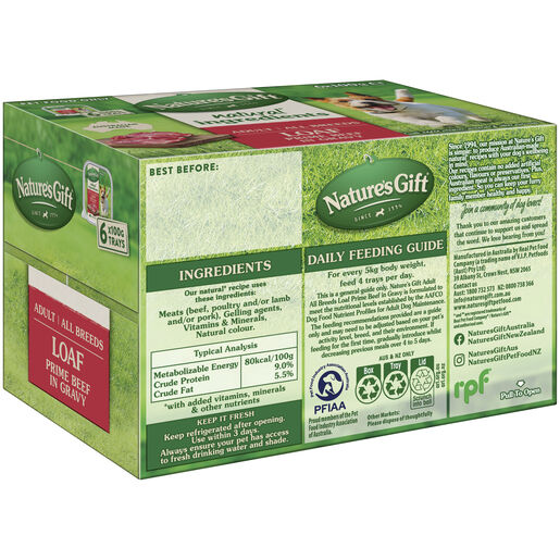 Nature's Gift Prime Beef in Gravy Loaf Adult Wet Dog Food 6 x 100g Trays