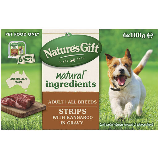 Nature's Gift Strips with Kangaroo in Gravy Adult Wet Dog Food 6 x 100g Trays