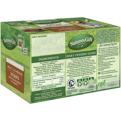 Nature's Gift Strips with Kangaroo in Gravy Adult Wet Dog Food 6 x 100g Trays