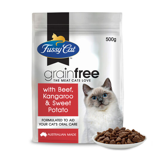 Fussy Cat Grain Free with Beef, Kangaroo with Sweet Potato Dry Cat Food 500g