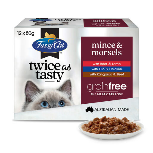 Fussy Cat Twice as Tasty Grain Free Mince & Morsels Wet Cat Food 12x80g