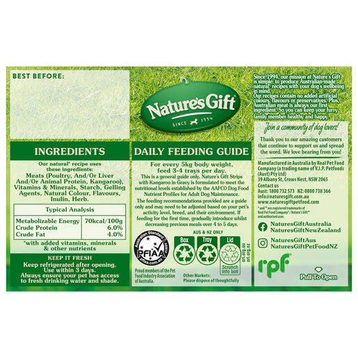 Nature's Gift Strips with Kangaroo in Gravy Adult Wet Dog Food 6 x 100g Trays