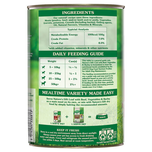 Nature's Gift Loaf Beef, Barley & Vegetables Adult Wet Dog Food 1.2kg