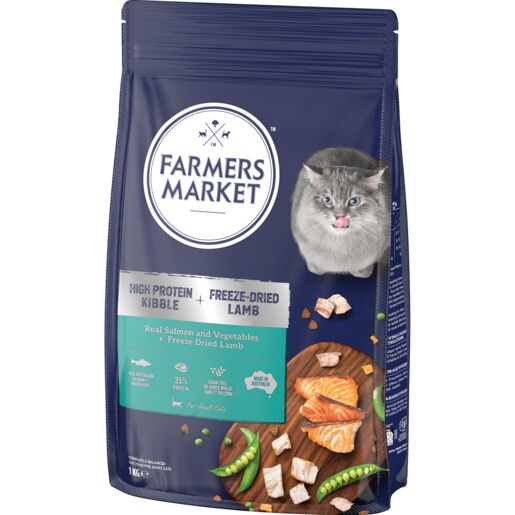 Farmers Market High Protein Kibble Real Salmon and Vegetable +  Freeze Dried Lamb Cat Food 1KG