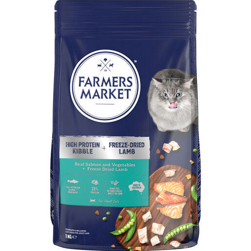 Farmers Market High Protein Kibble Real Salmon and Vegetable +  Freeze Dried Lamb Cat Food 1KG