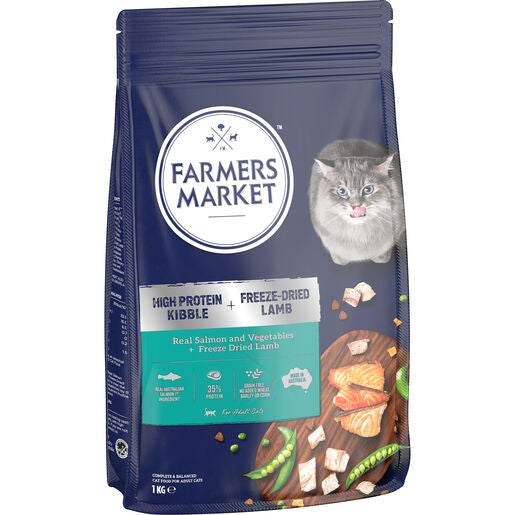 Farmers Market High Protein Kibble Real Salmon and Vegetable +  Freeze Dried Lamb Cat Food 1KG