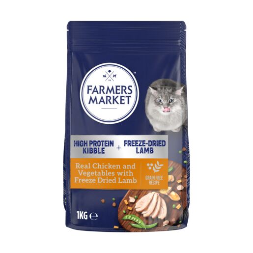 Farmers Market High Protein Kibble Real Chicken and Vegetable +  Freeze Dried Lamb Dry Cat Food 1KG