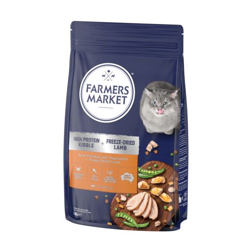 Farmers Market High Protein Kibble Real Chicken and Vegetable +  Freeze Dried Lamb Dry Cat Food 1KG