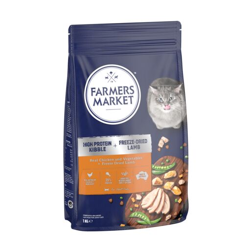 Farmers Market High Protein Kibble Real Chicken and Vegetable +  Freeze Dried Lamb Dry Cat Food 1KG