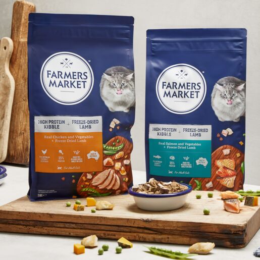 Farmers Market High Protein Kibble Real Chicken and Vegetable +  Freeze Dried Lamb Dry Cat Food 1KG