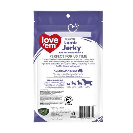 love'em Grain Free Lamb Jerky with Rosemary Flavour Dog Treats 200g