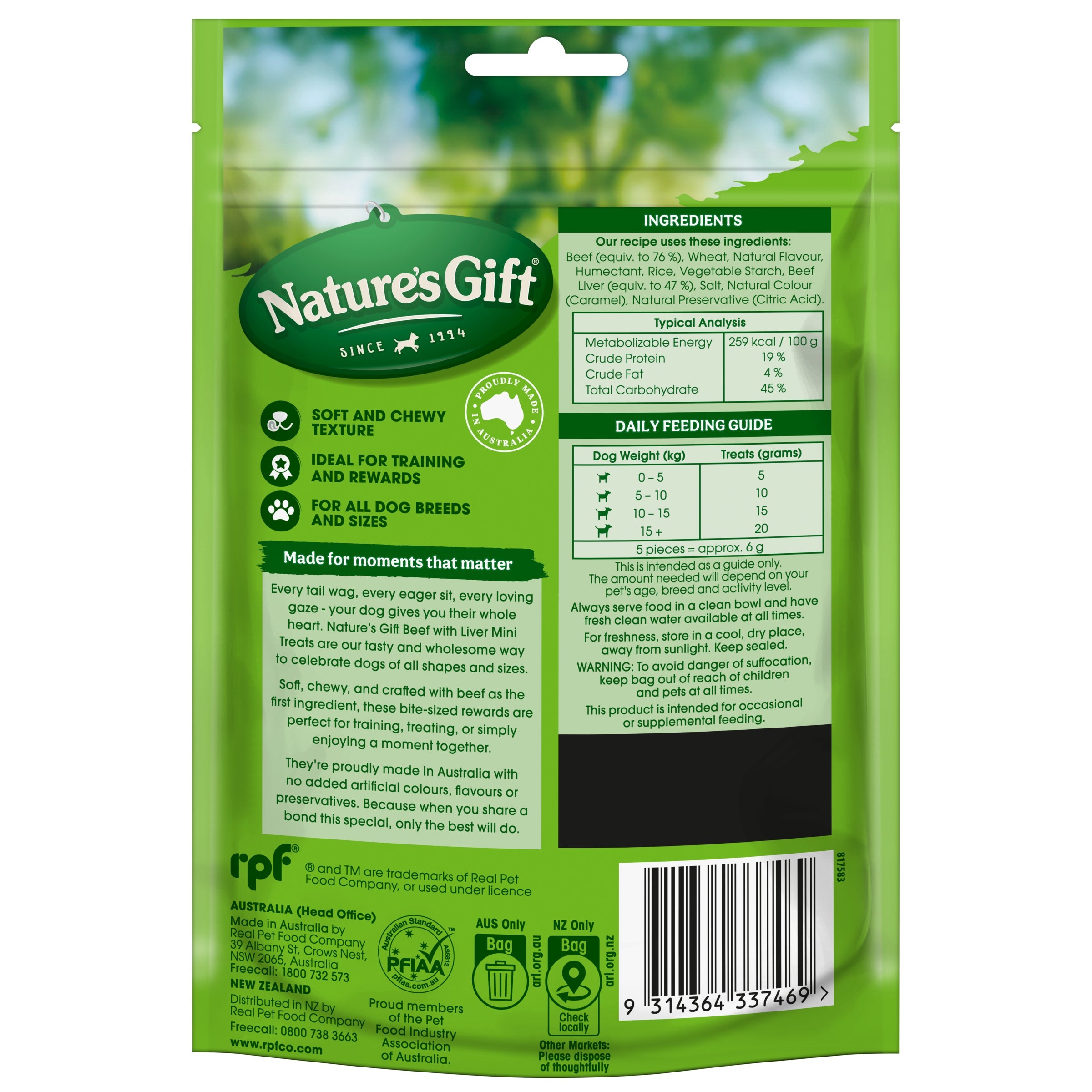 Nature's Gift Dog Treats Mini Bites Beef with Liver 130g