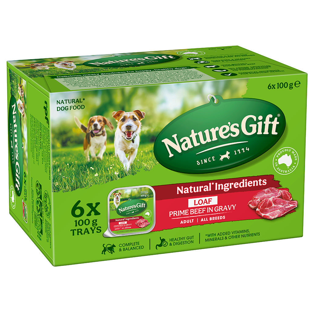 Nature's Gift Prime Beef in Gravy Loaf Adult Wet Dog Food 6 x 100g Trays