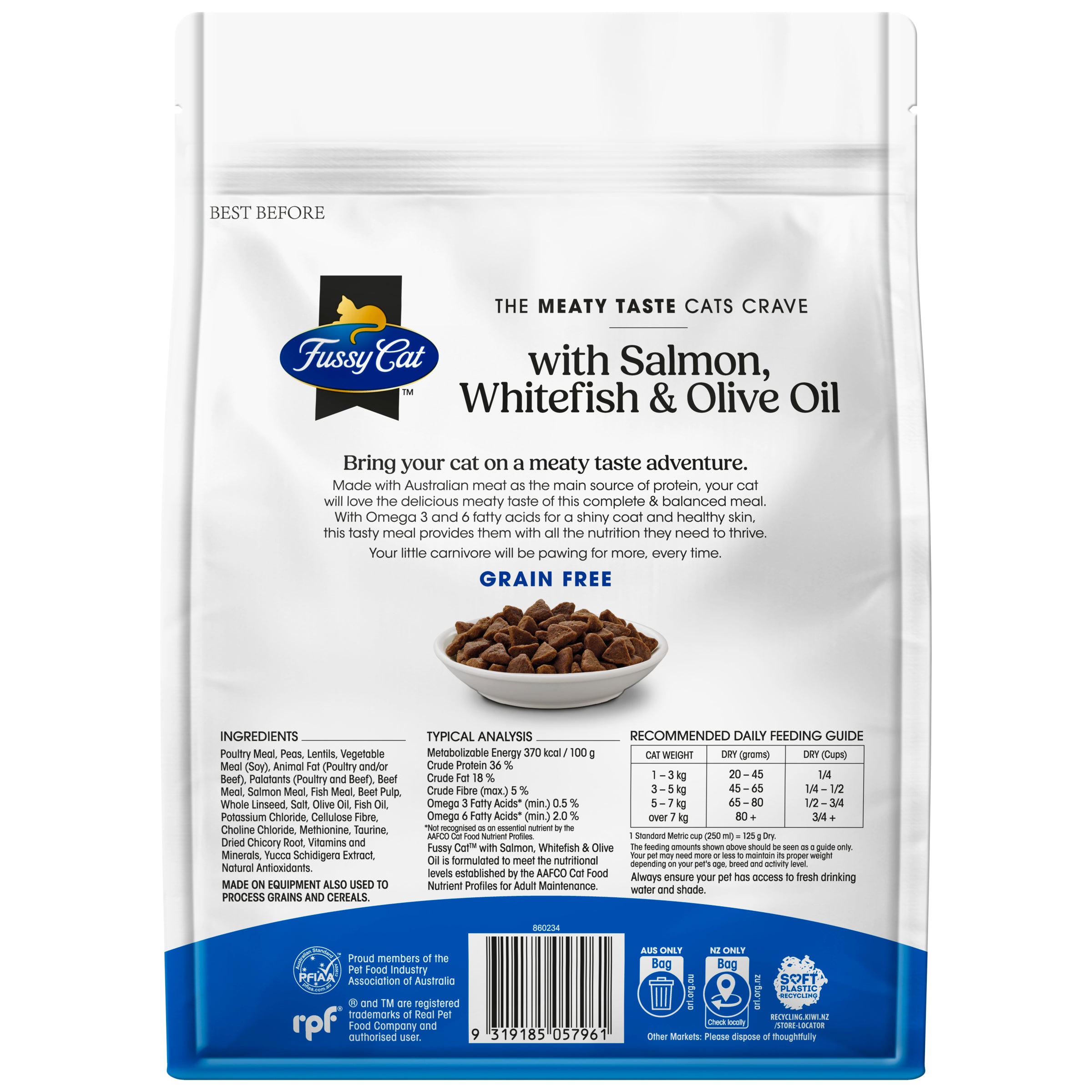 Fussy Cat Grain Free Salmon, Whitefish and Olive Oil Dry Cat Food 500g