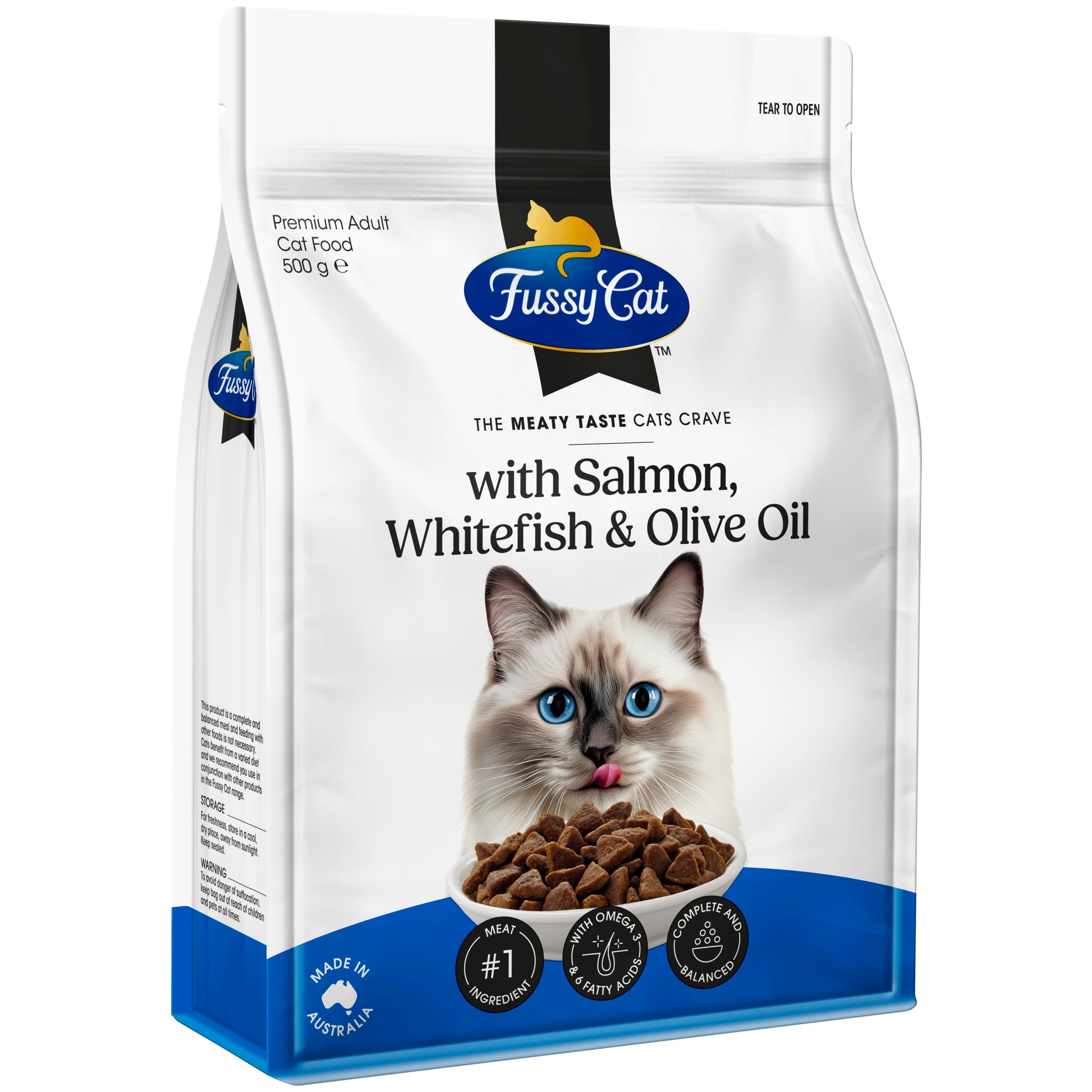Fussy Cat Grain Free Salmon, Whitefish and Olive Oil Dry Cat Food 500g
