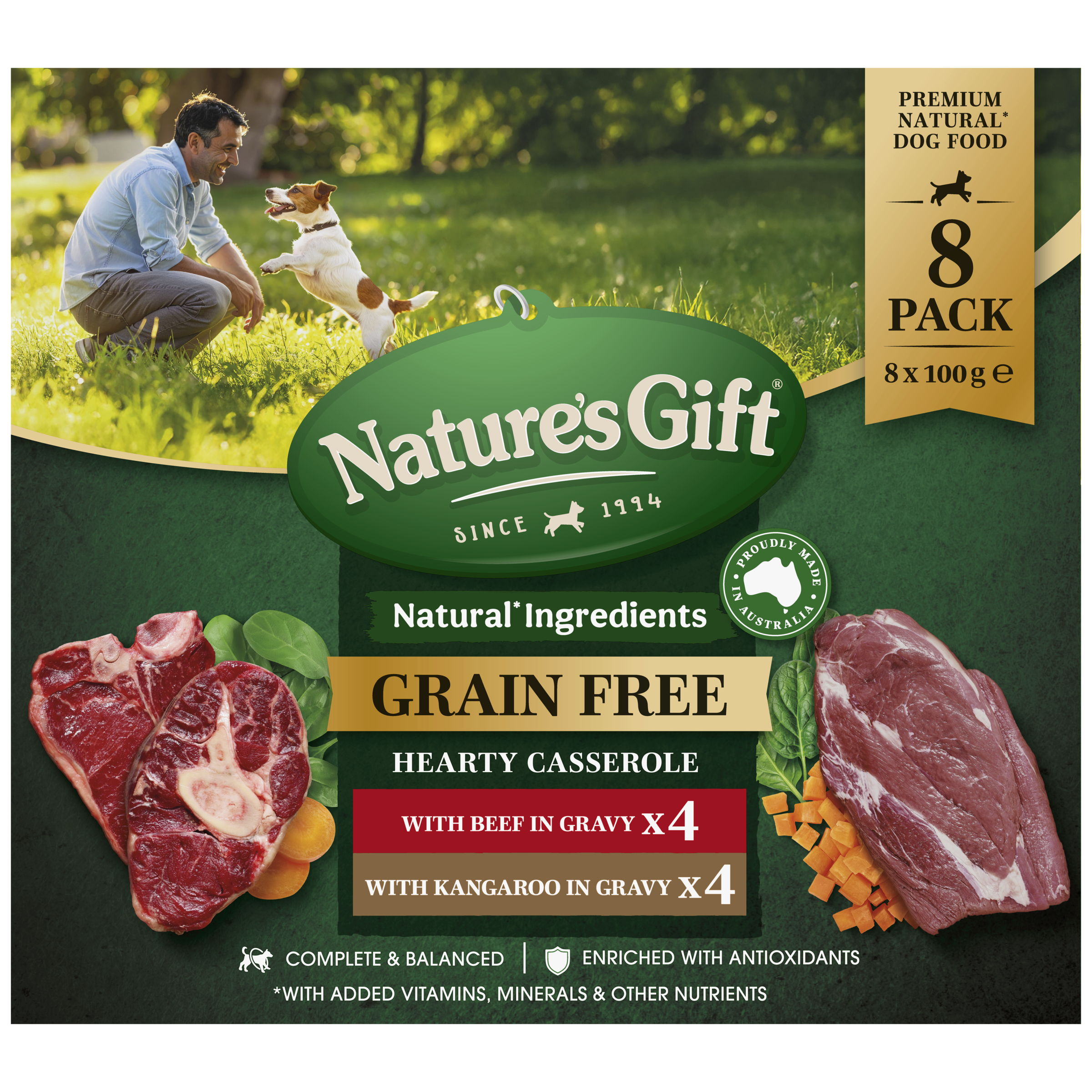 Nature's Gift Hearty Casserole in Gravy with Beef & with Kangaroo 8x100g