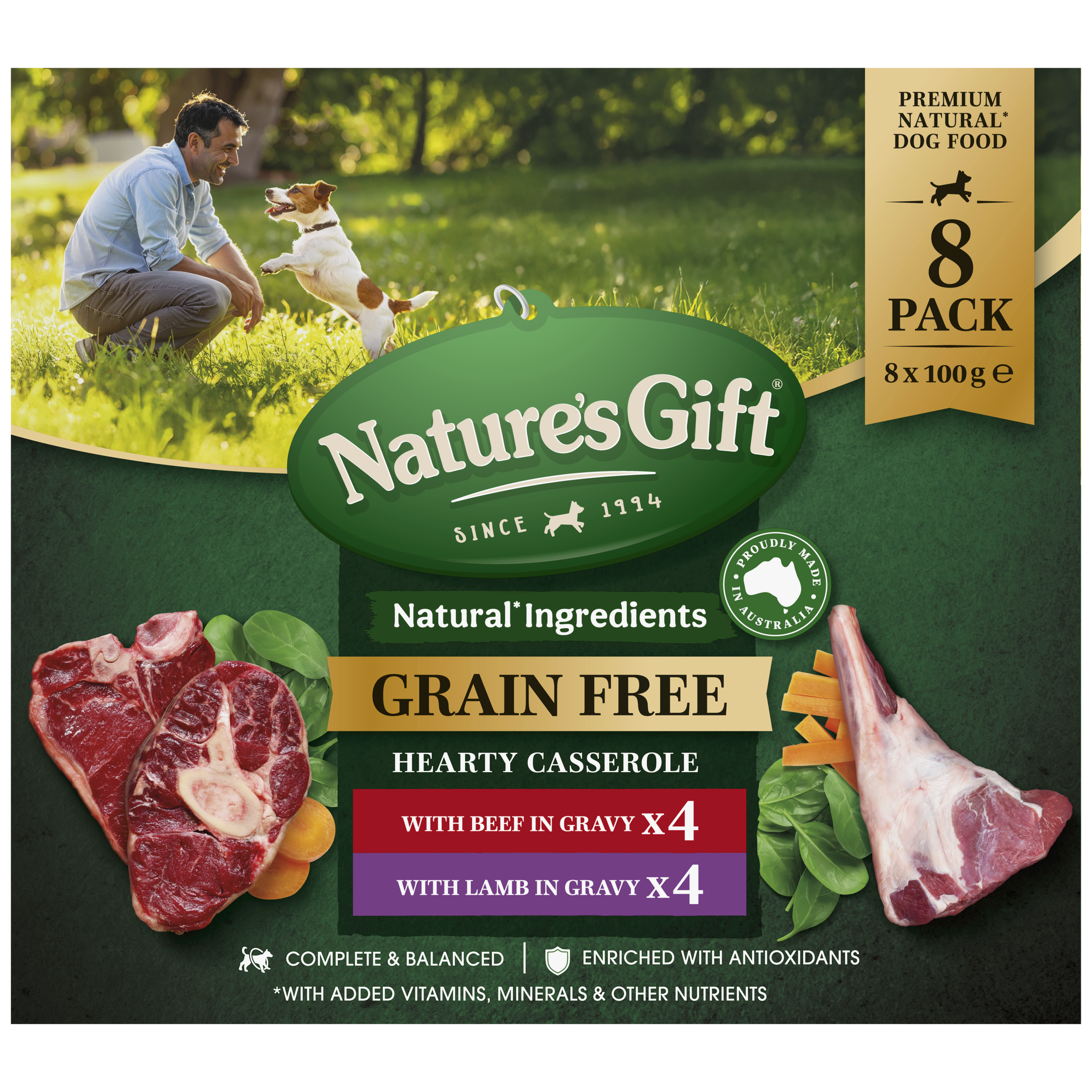 Nature's Gift Hearty Casserole in Gravy with Beef & with Lamb 8x100g