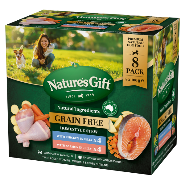 Nature's Gift Homestyle Stew in Jelly with Chicken & With Salmon 8x100g