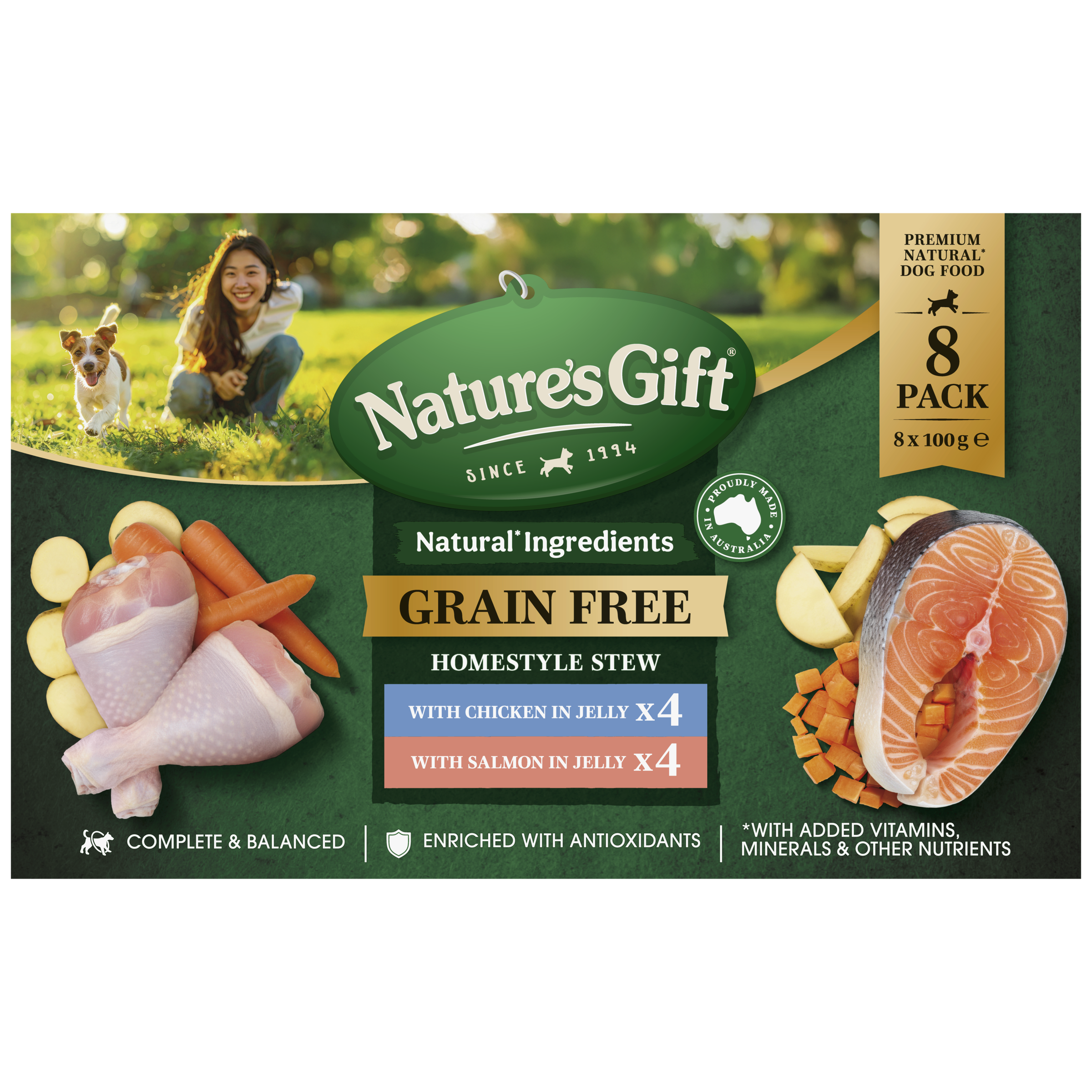 Nature's Gift Homestyle Stew in Jelly with Chicken & With Salmon 8x100g