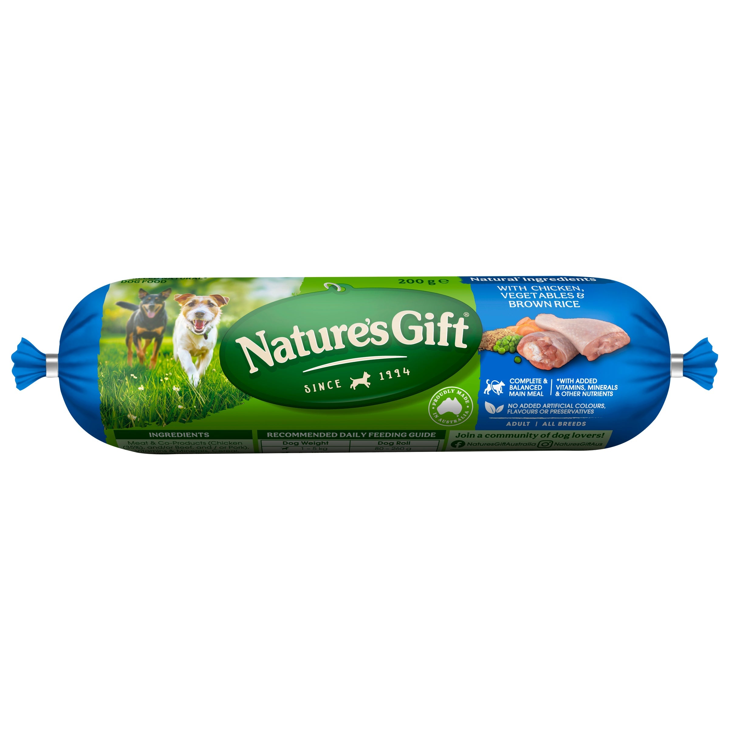 Nature's Gift Fresh Dog Roll with Chicken Brown Rice & Vegetables 200g