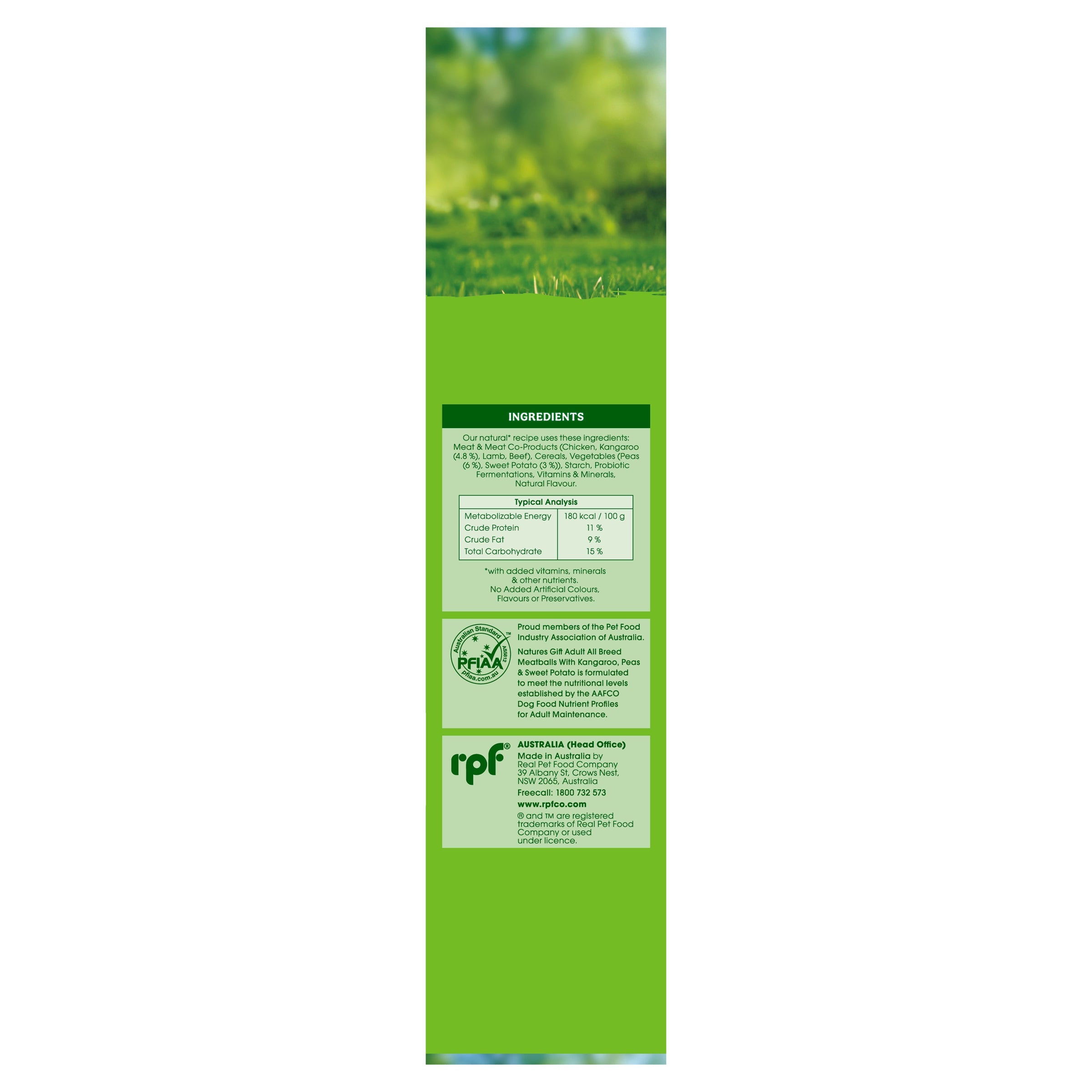 Nature's Gift Meatballs With Kangaroo, Sweet Potato & Peas Adult Chilled Dog Food 700g